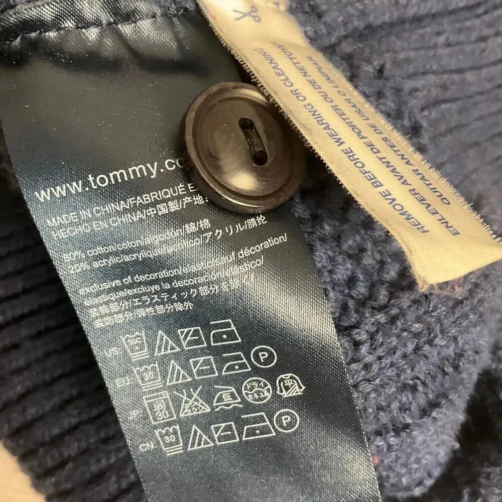 Tommy Hilfiger Blue‎ Grey Fisherman Cable Knit Shawl Sweater Extra Large
